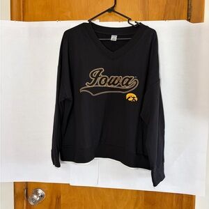 Iowa Hawkeyes V-Neck Black Sweatshirt with Gold Script
